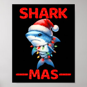 Merry Sharkmas Santa Shark Christmas Lights Hat Tr Poster