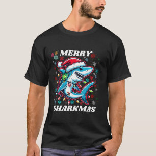 Merry Sharkmas Santa Shark Christmas Lights Kids U T-Shirt