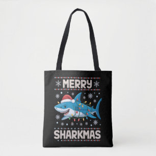 Merry Sharkmas Santa Ugly Christmas Lights Xmas  Tote Bag