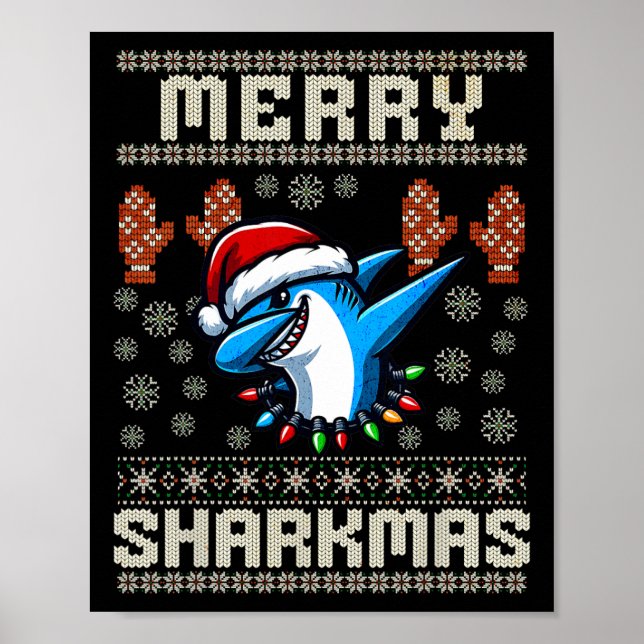Merry Sharkmas Shark Christma Ugly Xmas Kids Shark Poster (Front)