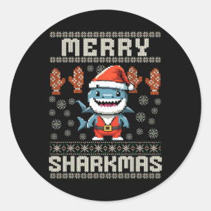 Merry Sharkmas Shark Christmas Ugly Xmas Kids Shar Classic Round Sticker