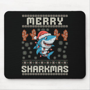 Merry Sharkmas Shark Christmas Ugly Xmas Kids Shar Mouse Mat