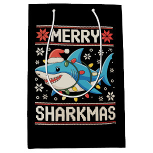 Merry Sharkmas Shark Christmas Ugly Xmas Lights Medium Gift Bag