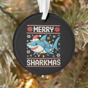 Merry Sharkmas Shark Christmas Ugly Xmas Lights Ornament
