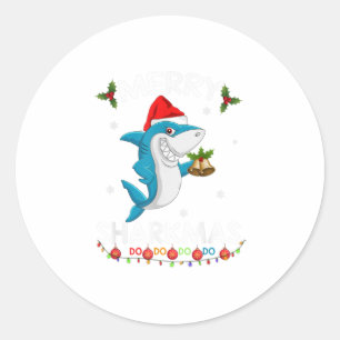 Merry Sharkmas Shark Santa Ugly Christma Classic Round Sticker