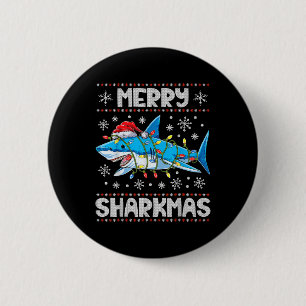 Merry Sharkmas Shark Santa Ugly Christmas Lights B 6 Cm Round Badge