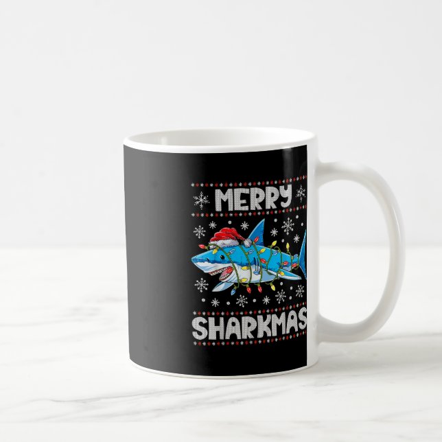 Merry Sharkmas Shark Santa Ugly Christmas Lights B Coffee Mug (Right)