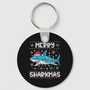 Merry Sharkmas Shark Santa Ugly Christmas Lights B Key Ring