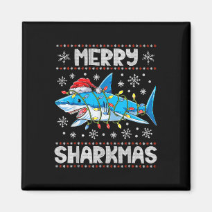 Merry Sharkmas Shark Santa Ugly Christmas Lights B Magnet