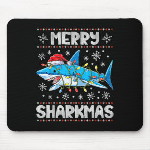 Merry Sharkmas Shark Santa Ugly Christmas Lights B Mouse Mat