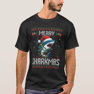 Merry Sharkmas Shark Ugly Christmas Lights Xmas Sn T-Shirt