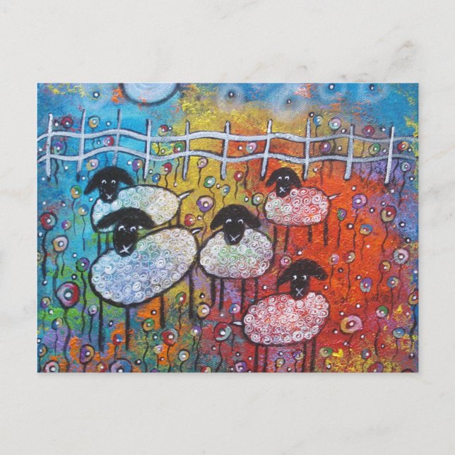 Merry Sheep in the Flowers Post Card (Front)