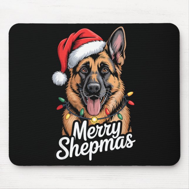 Merry Shepmas German Shepherd Christmas Lights Hum Mouse Mat (Front)