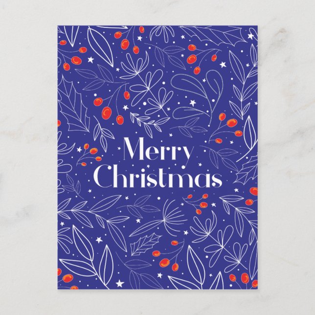 Merry Shinny Elegant Royal Blue Christmas Card (Front)
