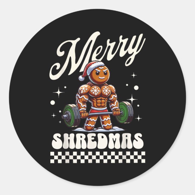 Merry Shredmas Christmas Gym Gingerbread Workout M Classic Round Sticker (Front)