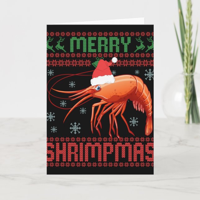 Merry Shrimpmas Funny Shrimp Ugly Christmas Sweate Card (Front)