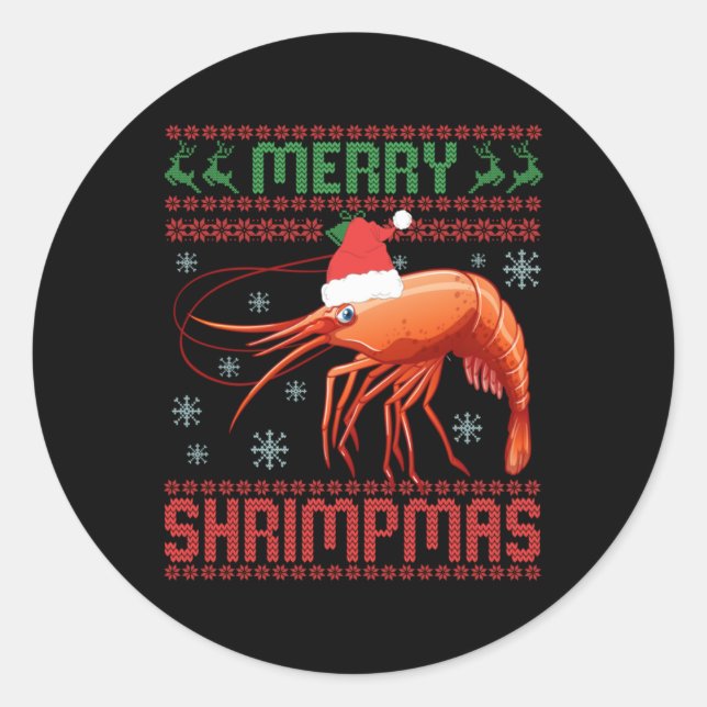 Merry Shrimpmas Funny Shrimp Ugly Christmas Sweate Classic Round Sticker (Front)