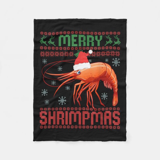 Merry Shrimpmas Funny Shrimp Ugly Christmas Sweate Fleece Blanket (Front)