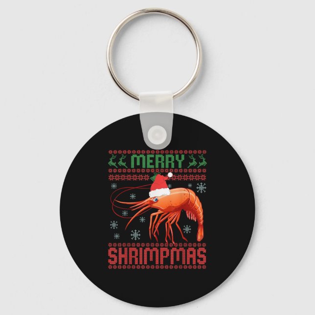 Merry Shrimpmas Funny Shrimp Ugly Christmas Sweate Key Ring (Front)