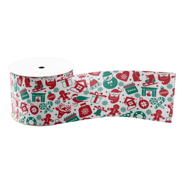 Merry Silhouette Collage Christmas Ribbon Grosgrain Ribbon (Spool)
