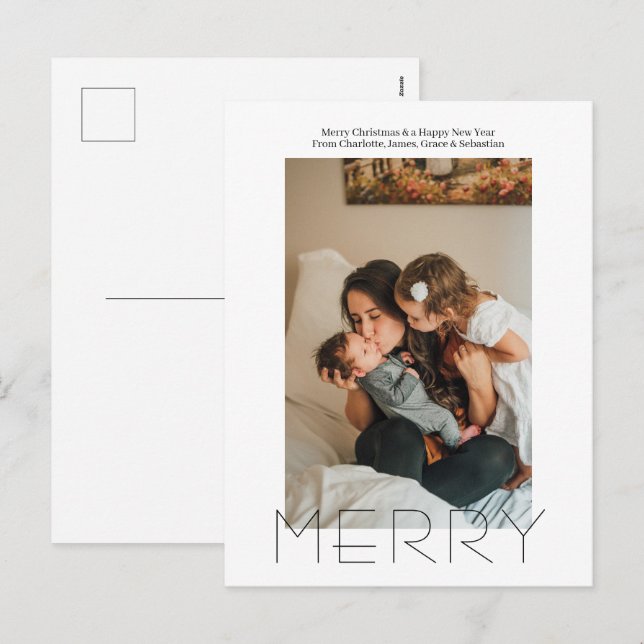 Merry Simple Elegant Personalised Christmas Holiday Postcard (Front/Back)