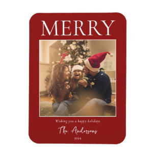 Merry Simple Modern Minimal Photo Christmas Magnet