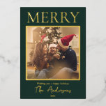 Merry Simple Modern Minimal Photo Foil Holiday Card<br><div class="desc">Create your own personalised holiday cards this festive season. Simply add your favourite family photo to this Christmas card template.</div>