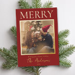 Merry Simple Modern Minimal Photo Foil Holiday Card<br><div class="desc">Create your own personalised holiday cards this festive season. Simply add your favourite family photo to this Christmas card template.</div>