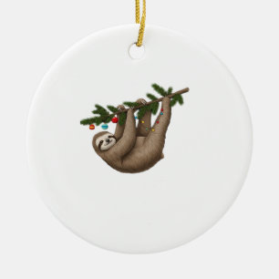 Merry Sloth on Christmas Tree Branch with Ornament