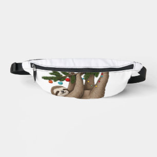 Merry Sloth on Christmas Tree Branch with Ornament Bum Bags