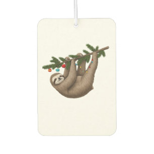Merry Sloth on Christmas Tree Branch with Ornament Car Air Freshener