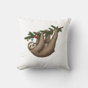 Merry Sloth on Christmas Tree Branch with Ornament Cushion