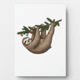 Merry Sloth on Christmas Tree Branch with Ornament Plaque
