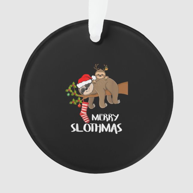 Merry Sloth Santa Hat Lovers Christmas Ornament (Front)