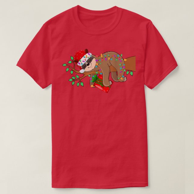 Merry Slothmas Christmas Funny Cute Sloth  T-Shirt (Design Front)