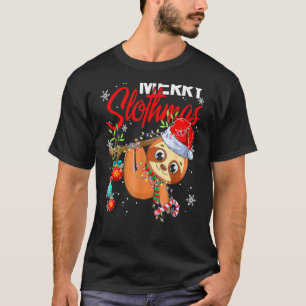 Merry Slothmas Christmas Lights Pajama For Sloth T-Shirt
