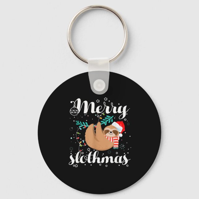 Merry Slothmas Christmas Pajama For Sloth Lovers  Key Ring (Front)