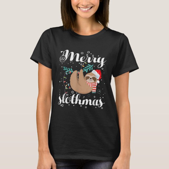 Merry Slothmas Christmas Pajama For Sloth Lovers  T-Shirt (Front)