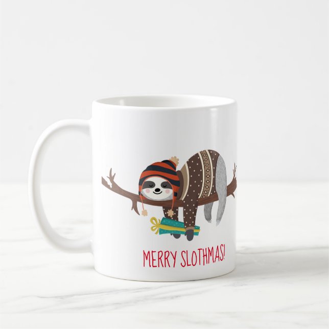 Merry Slothmas Christmas Sloth Coffee Mug (Left)