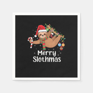 Merry Slothmas Christmas sloth pyjamas Santa hat X Napkin