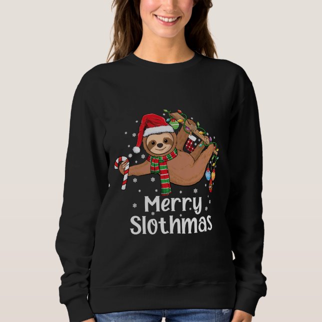 Merry Slothmas Christmas Sloth Pyjamas Santa Hat X Sweatshirt (Front)
