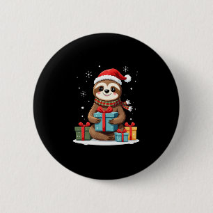 Merry Slothmas cute Christmas sloth Santa hat Xmas 6 Cm Round Badge