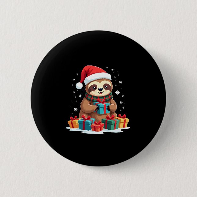 Merry Slothmas cute Christmas sloth Santa hat Xmas 6 Cm Round Badge (Front)
