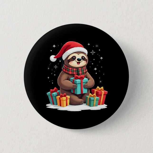 Merry Slothmas cute Christmas sloth Santa hat Xmas 6 Cm Round Badge (Front)