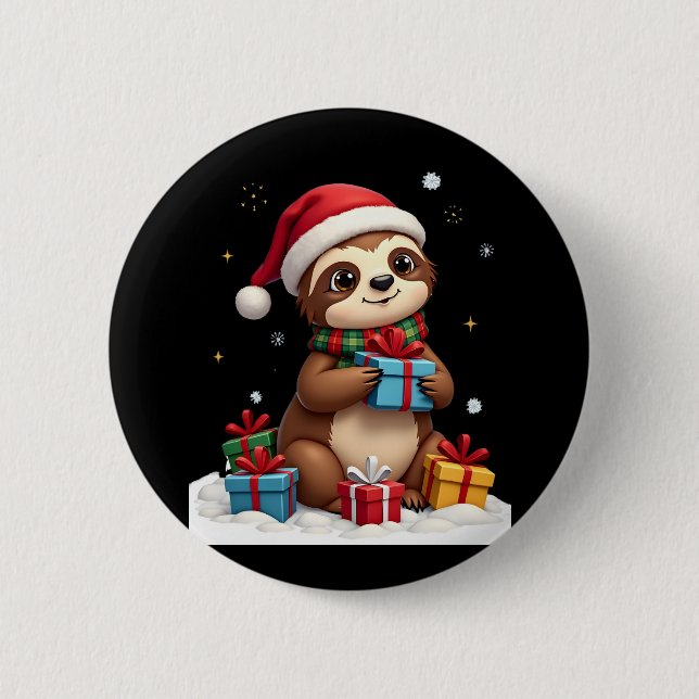 Merry Slothmas cute Christmas sloth Santa hat Xmas 6 Cm Round Badge (Front)