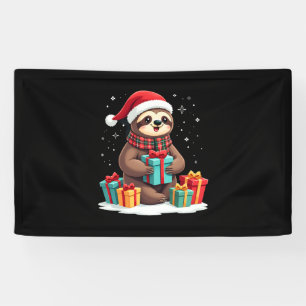 Merry Slothmas cute Christmas sloth Santa hat Xmas Banner