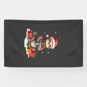 Merry Slothmas cute Christmas sloth Santa hat Xmas Banner