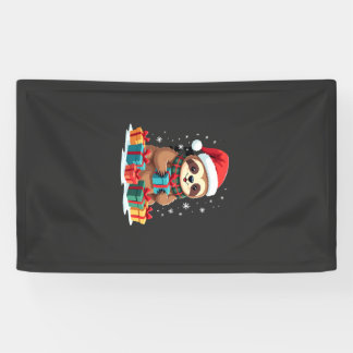 Merry Slothmas cute Christmas sloth Santa hat Xmas Banner