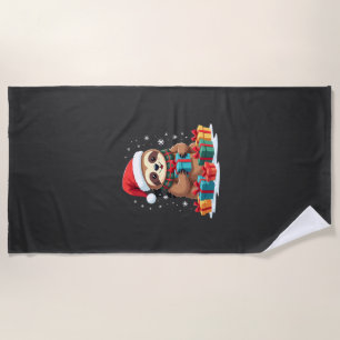 Merry Slothmas cute Christmas sloth Santa hat Xmas Beach Towel