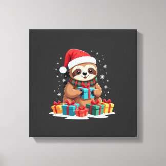 Merry Slothmas cute Christmas sloth Santa hat Xmas Canvas Print